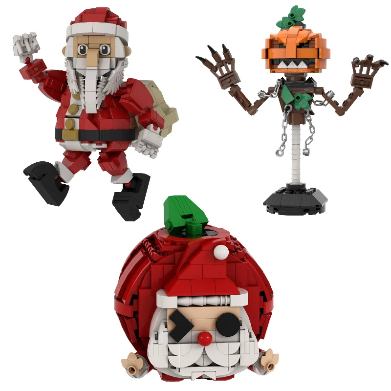 

Hot MOC Santa Claus Christmas Eve Fruit Pen Container Building Blocks Halloween Pumpkin DIY Bricks Create Gifts for Children Toy