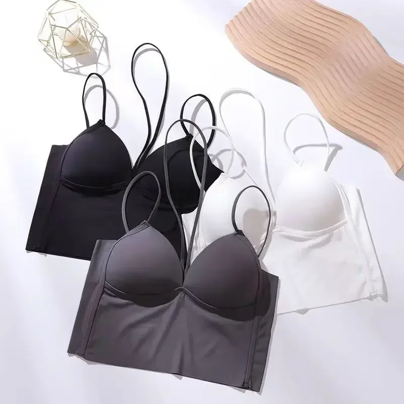 V-Neck Camisole Women Sexy Stretch Push Up Bra with Chest Pads Knitted Crop Top for Female Short Tube Top Tops Bralette Y2k