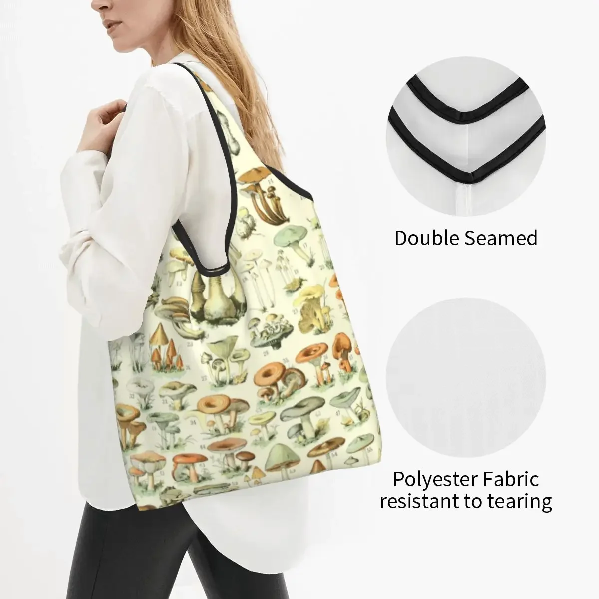 Recycling Adolphe Millot Champignon Shopping Bag Women Tote Bag Portable Books Nursery Child Grocery Shopper Bags