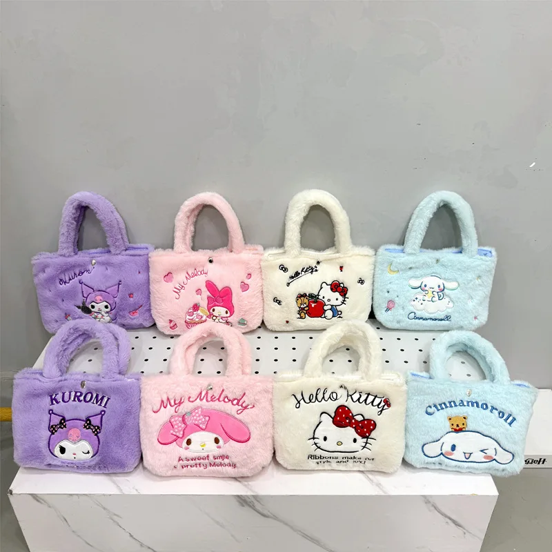 Sanrio Hello Kitty Kawaii Plush Bag Y2k Cinnamoroll Tote Handbag My Melody Plushie Storage Stuffed Toys Bags For Women Gifts