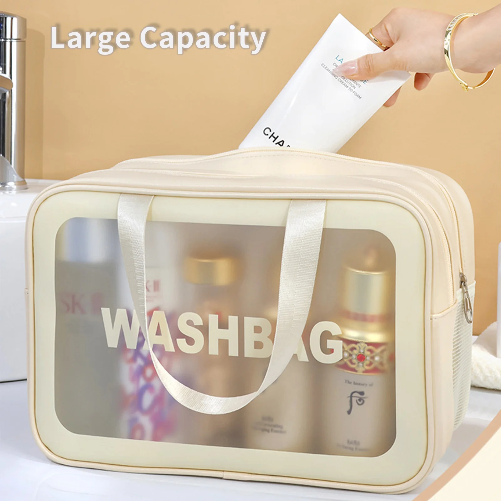 Dry-Wet Separation Partition Toiletry Bag Portable PVC Double-Layer Cosmetic Storage Bag for Travel, Beach, Pool Bathing