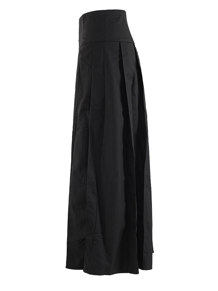 [EAM] High Waist Black Pleated Botton Shaped Elegant Midi Half-body Skirt Women Fashion Tide New Spring Autumn 2024 CPG1936