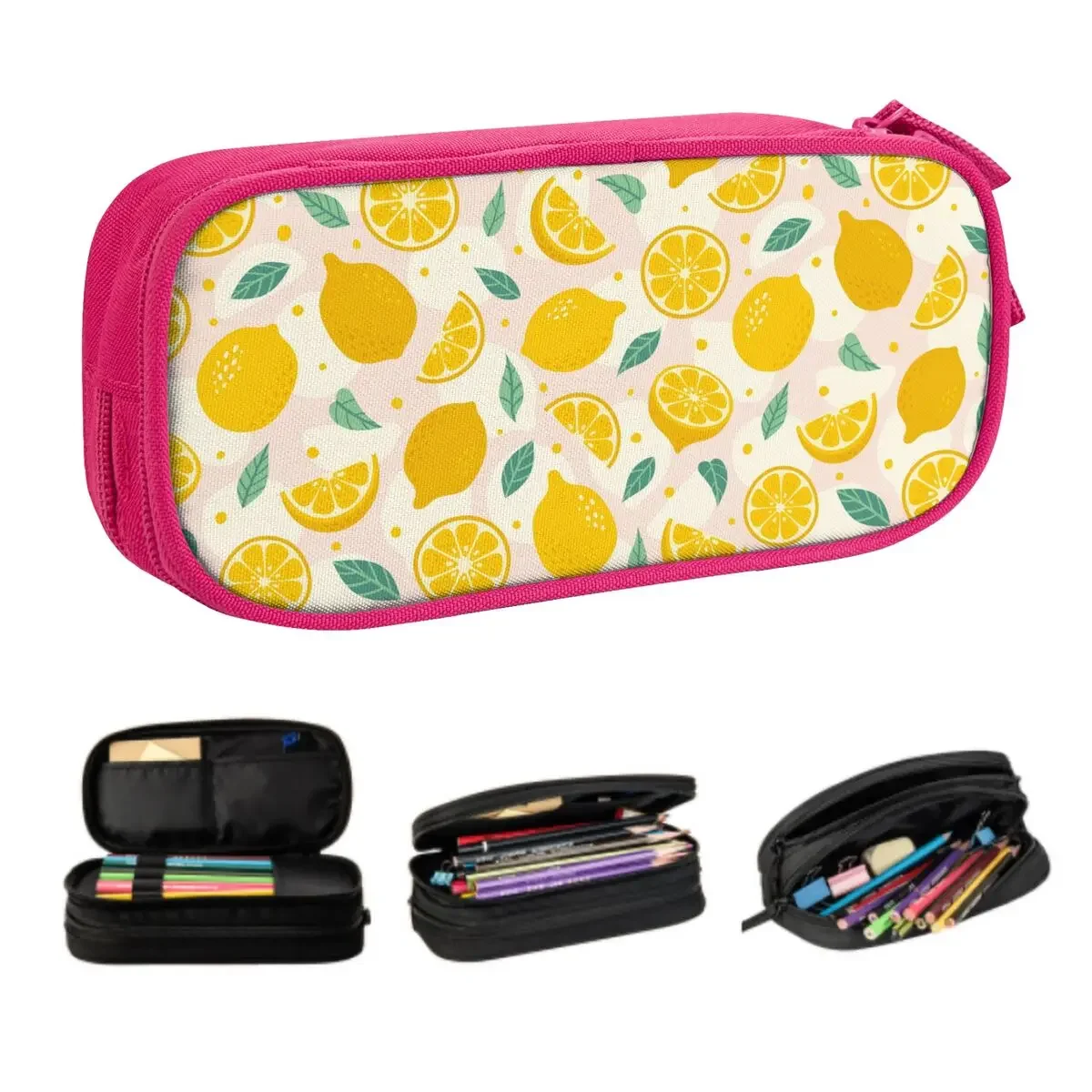 Custom Summer Tropical Fruit Lemon Pattern Cute Pencil Cases Boys Gilrs Large Capacity Pencil Bag Student School