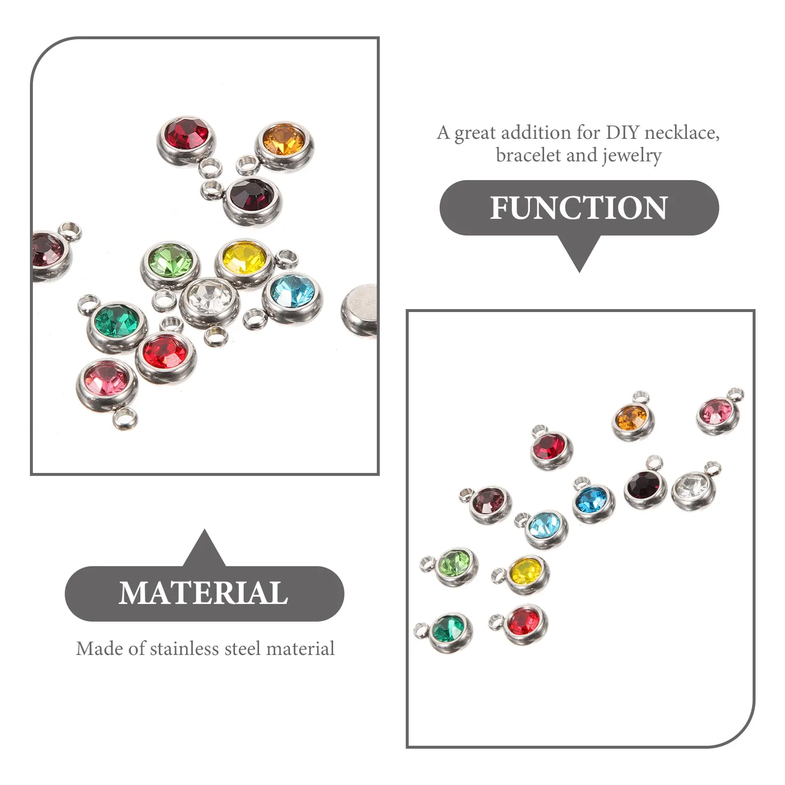 

12 Pcs Decorate Birthstone Pendant Jewelry Making Stainless Steel Assorted Charms