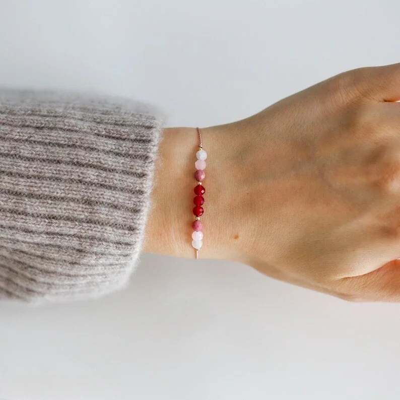 سوار صداقة قابل للتعديل للأصدقاء ، سوار حرير ، ياقوت ، كوارتز وردي ، دائري ، حجر القمر ، هدايا يدوية الصنع ، هدايا عيد ميلاد #4