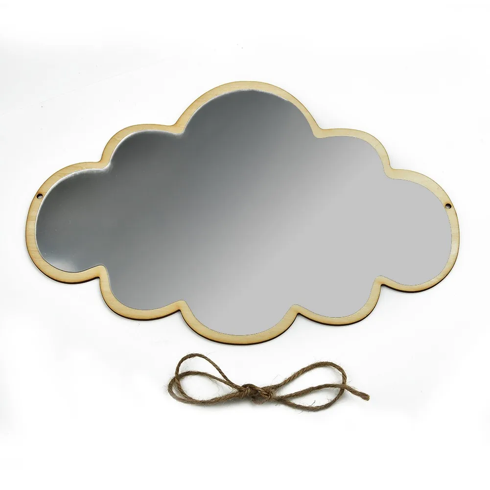 1pc Cloud Shape Mirror 33*23cm Wooden Frame Acrylic Makeup Mirror Nordic Wooden Cloud Mirror Sticker Cute Home Decoration