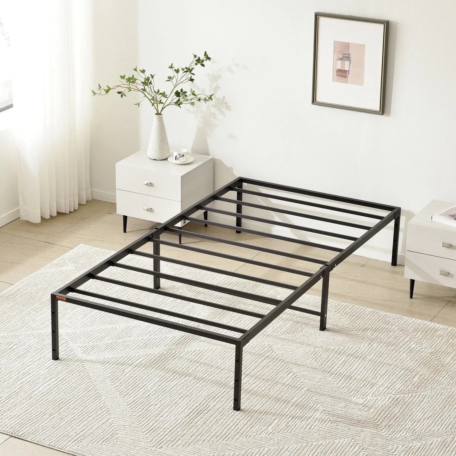 Twin Size Bed Frame 14 inch Metal Bed Frame Platform 600 lbs Noise Free