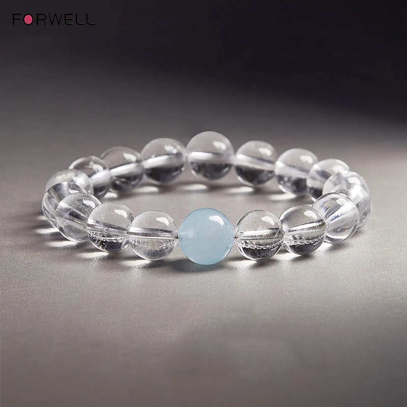 FORWELL Natural White Crystal Aquamarine Fortune-Enhancing Bead Bracelet Premium Design Bracelet Gift for Girlfriend