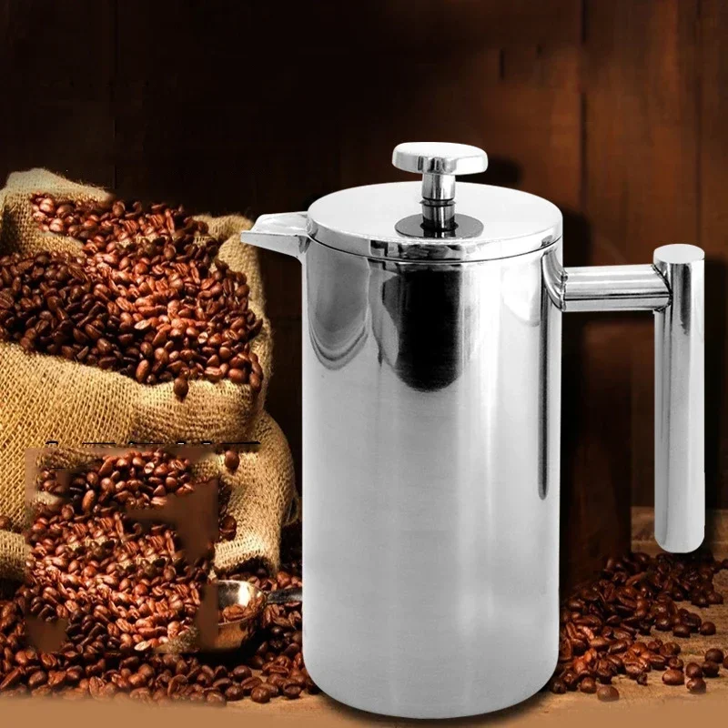 

Stainless Steel Coffee Pot with Strainer Double Layer Heat Preservation Tea Making Filter Pressing Pot