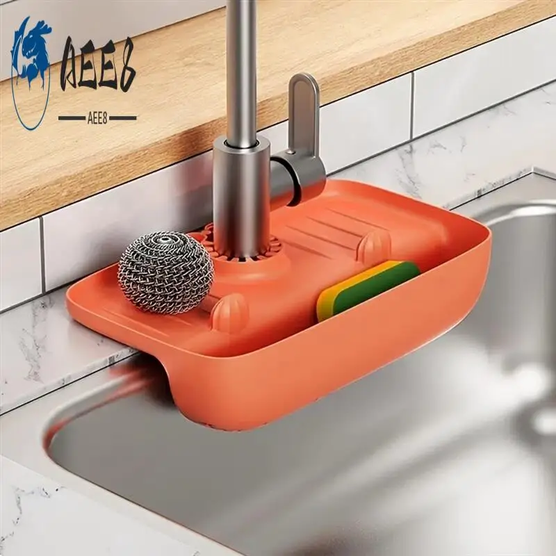 

AEE8-Стойка для слива бытовой раковины, кран, брызгозащищенная сливная полка, губка, тряпка, стальная шерсть, ящик для хранения гаджетов