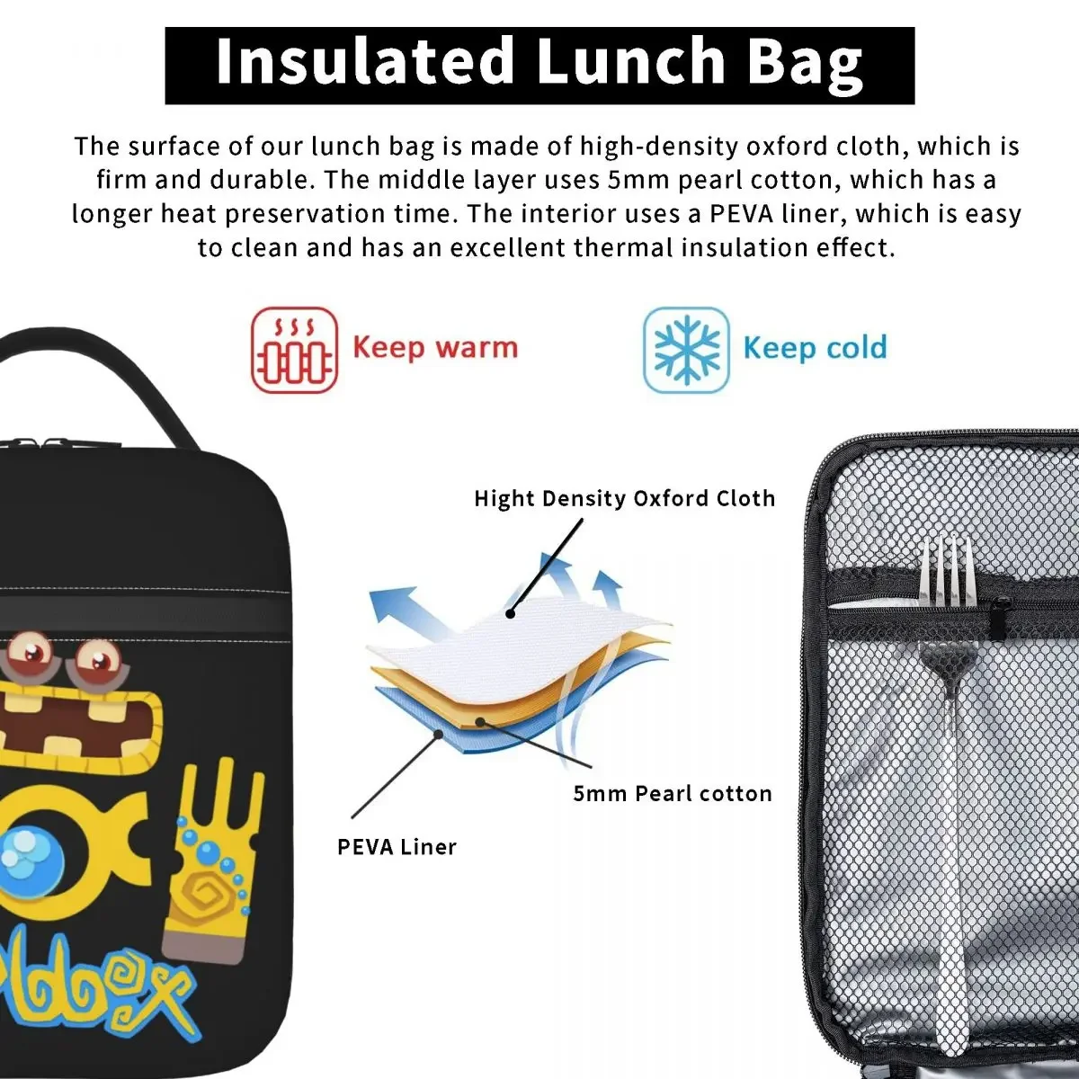 My S-Singings Monsters Lunch Bag For Girls Video Game Lunch Box Picnic Zipper Tote Food Bags Oxford Graphic Custom Cooler Bag