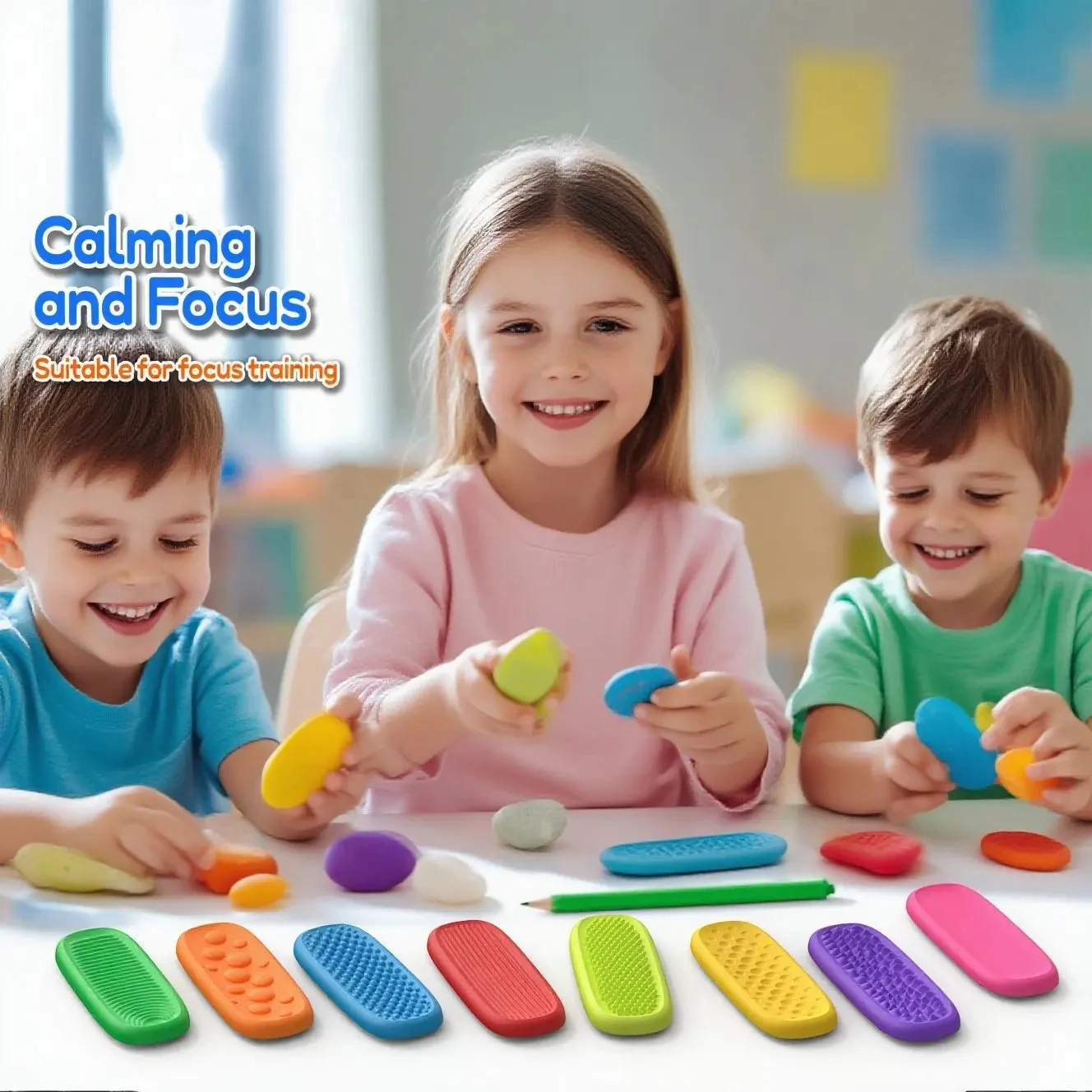 

Сенсорная полоска Fidget, силиконовая мягкая текстурированная успокаивающая игрушка с камнями для гиперактивных детей и взрослых, снятие стресса и тревоги