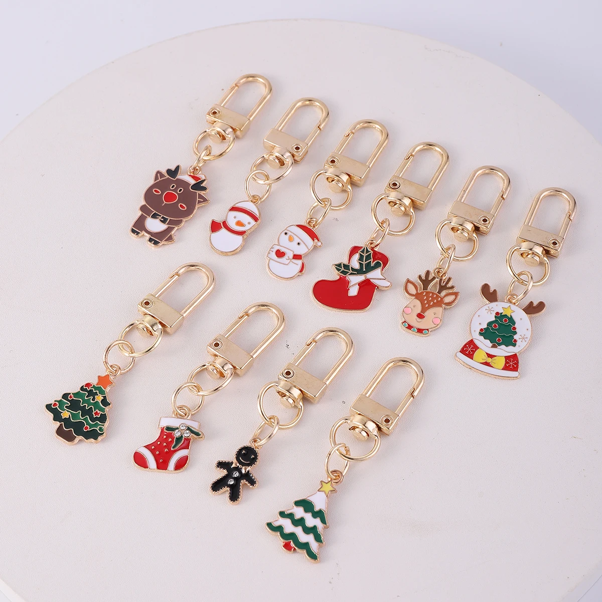 10 Pcs Christmas boots deer Tree Metal  keychain Ornament purse Bag Christmas Gifts Accessories for Christmas Party Gift