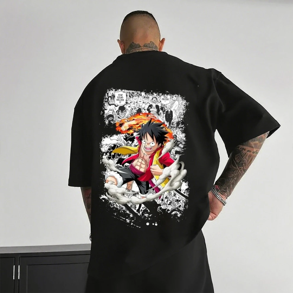 Camiseta de Anime para hombre, ropa informal de algodón de Luffy de una pieza, camiseta gráfica de manga corta, Tops informales de verano, ropa Y2k de moda Bandai