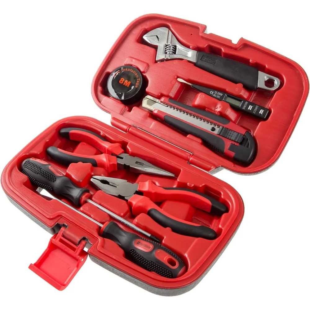 

Household Hand Tools - 9-Piece Tool Set Includes Adjustable Wrench, Screwdriver, Pliers, and More - Tool Kit for the Home, Offic