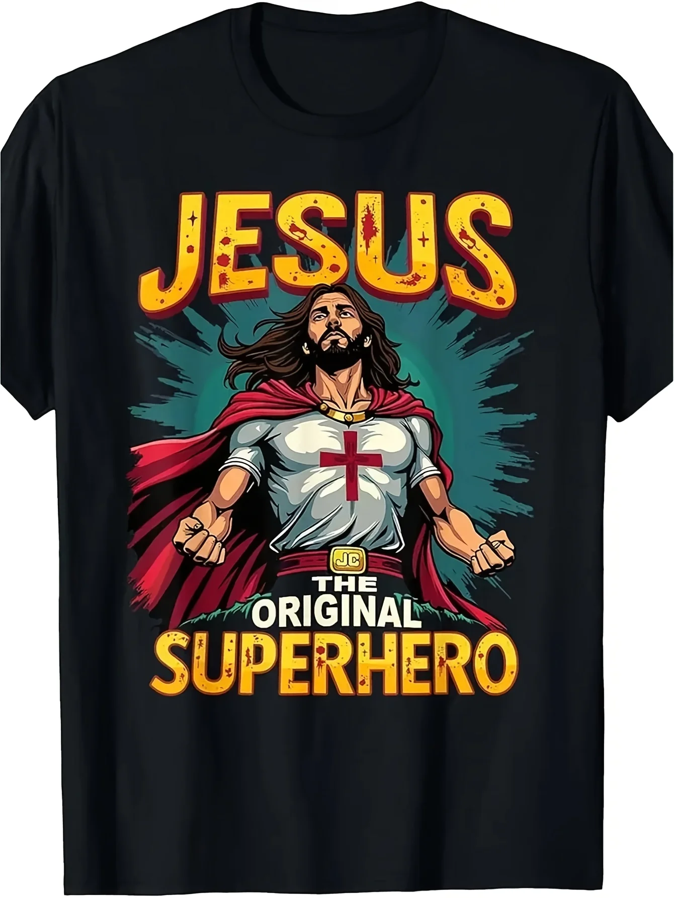 2026 Big And Tall Christian Graphic T-Shirt for Men - Superhero Tee Featuring a Black Shirt And Red Cape Design - Soft Religious
