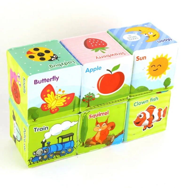 Säugling Montessori frühe Bildung Bild Würfel Baby erkennen niedlichen Tier digitale Soft Set Rassel Würfel Baustein Spielzeug