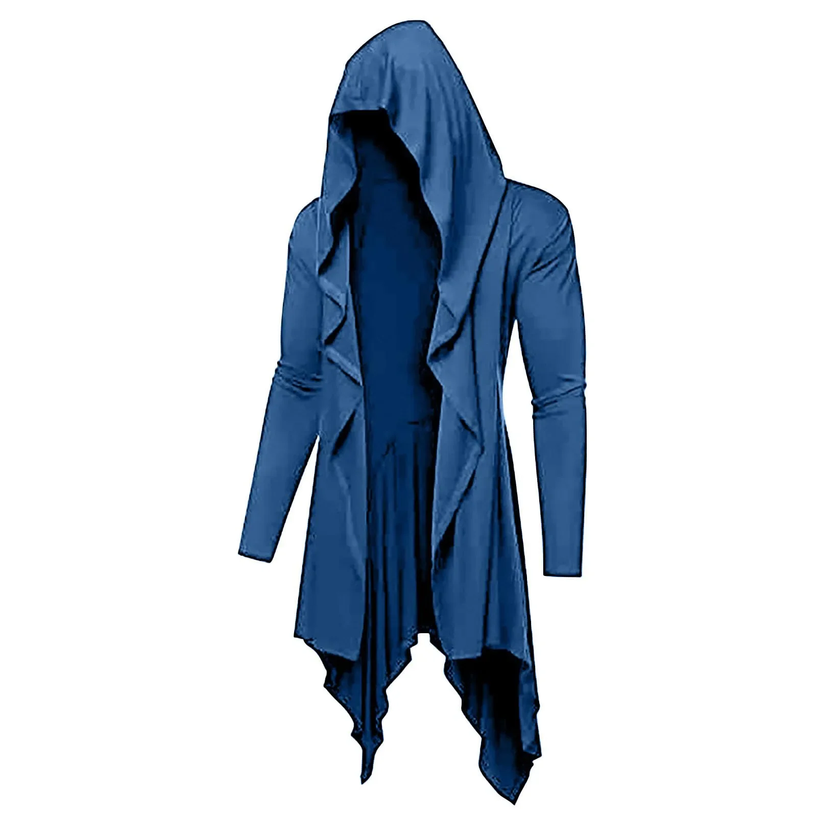 

Men's Long Hooded Cardigan Ruffle Shawl Collar Open Front Lightweight Drape Cape with Pockets Blue Champagne Red Coat Hoodies