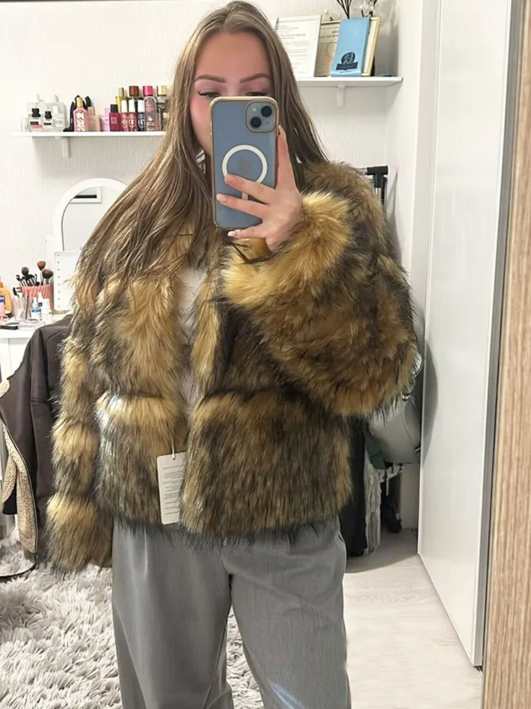 ZADORIN Women Fashion Faux Raccoon Fur Coat Luxury Short Furry Fur Top Jacket Women Winter Plush Fluffy Fur Coats for Women