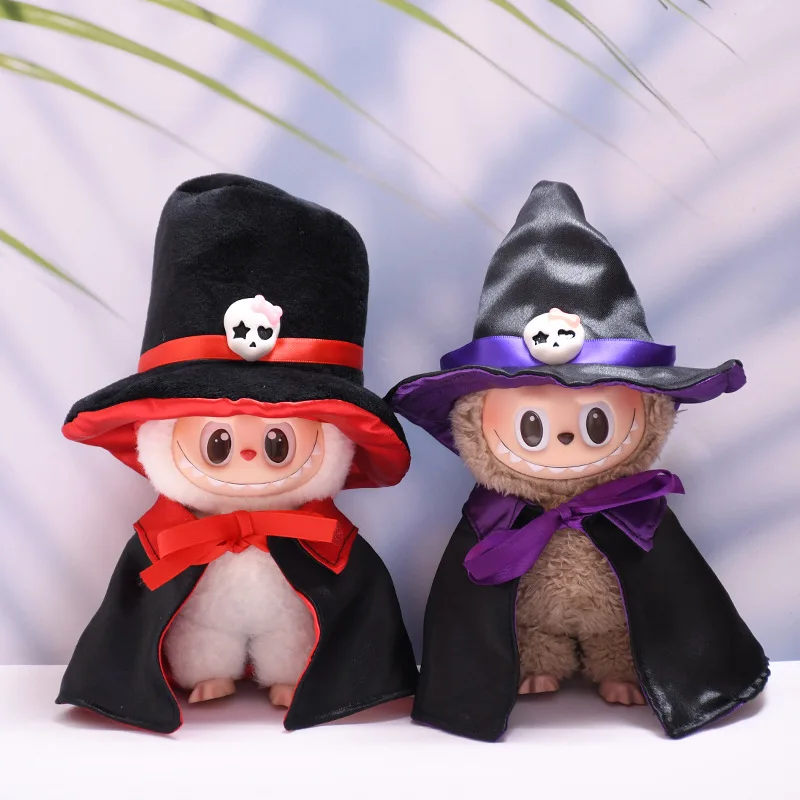 

Clothes For 1-3 Gen 15/17cm Labubu Dolls Halloween Wizard Set Red Purple Tall Hats Skull Cloaks Party Outfits
