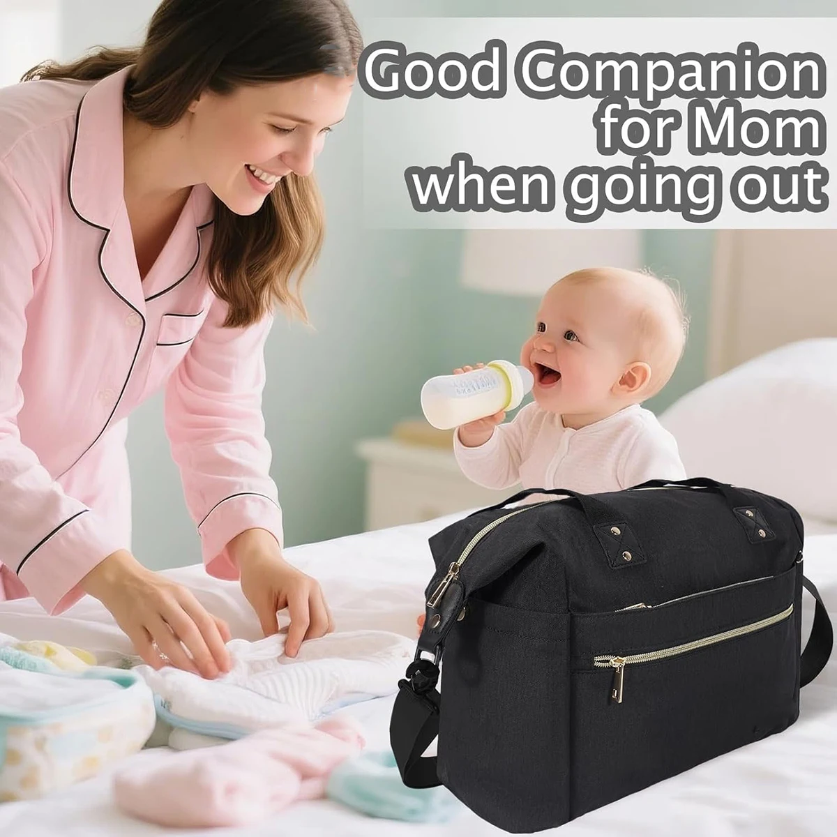 حقيبة حمل الحفاضات ذات سعة كبيرة مقاومة للماء مع صندوق الحلمة لتوصيل المستشفى وحقيبة يد للأم أثناء السفر