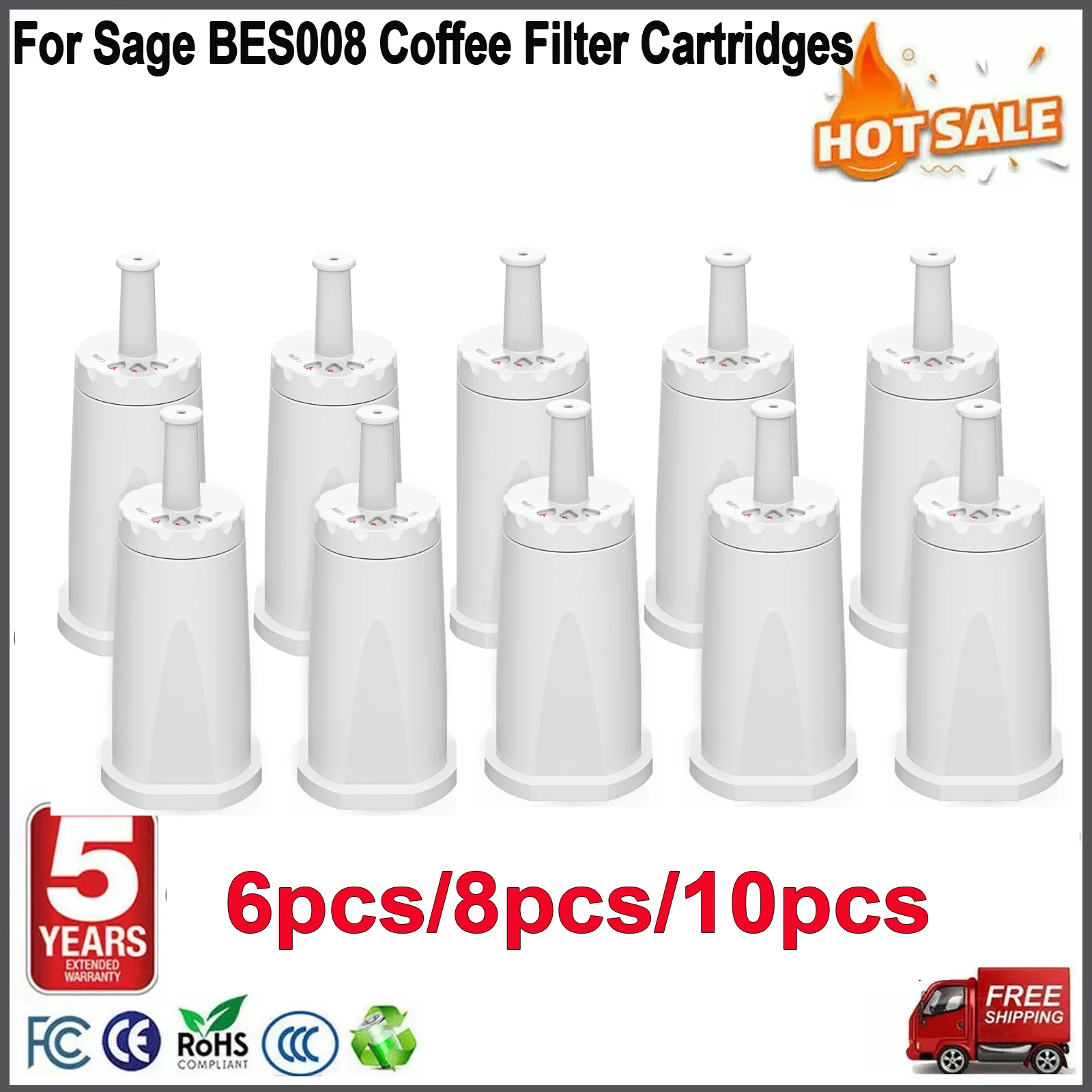 6 pezzi/8 pezzi/10 pezzi di filtri, adatti per le cartucce filtranti della macchina da caffè Sage BES008, compatibili con i filtri per acqua SES008 e BES008.