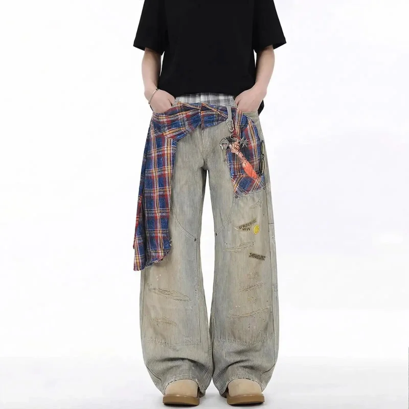 

2026 American Hip Hop Style Two-Piece Fake Bandana Jeans 3D Digital Direct Injection For Men Women Stylish Loose Design Wide Leg