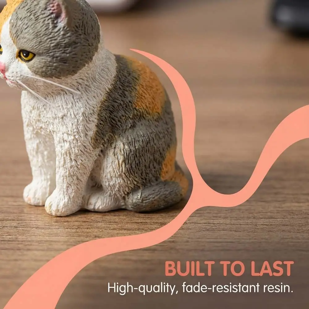 Orange Cat Cat Statues Figurines Cartoon Style Tiger Spot Sitting Cat Pet Model Cute Design Depressed Expression Cat Decoration