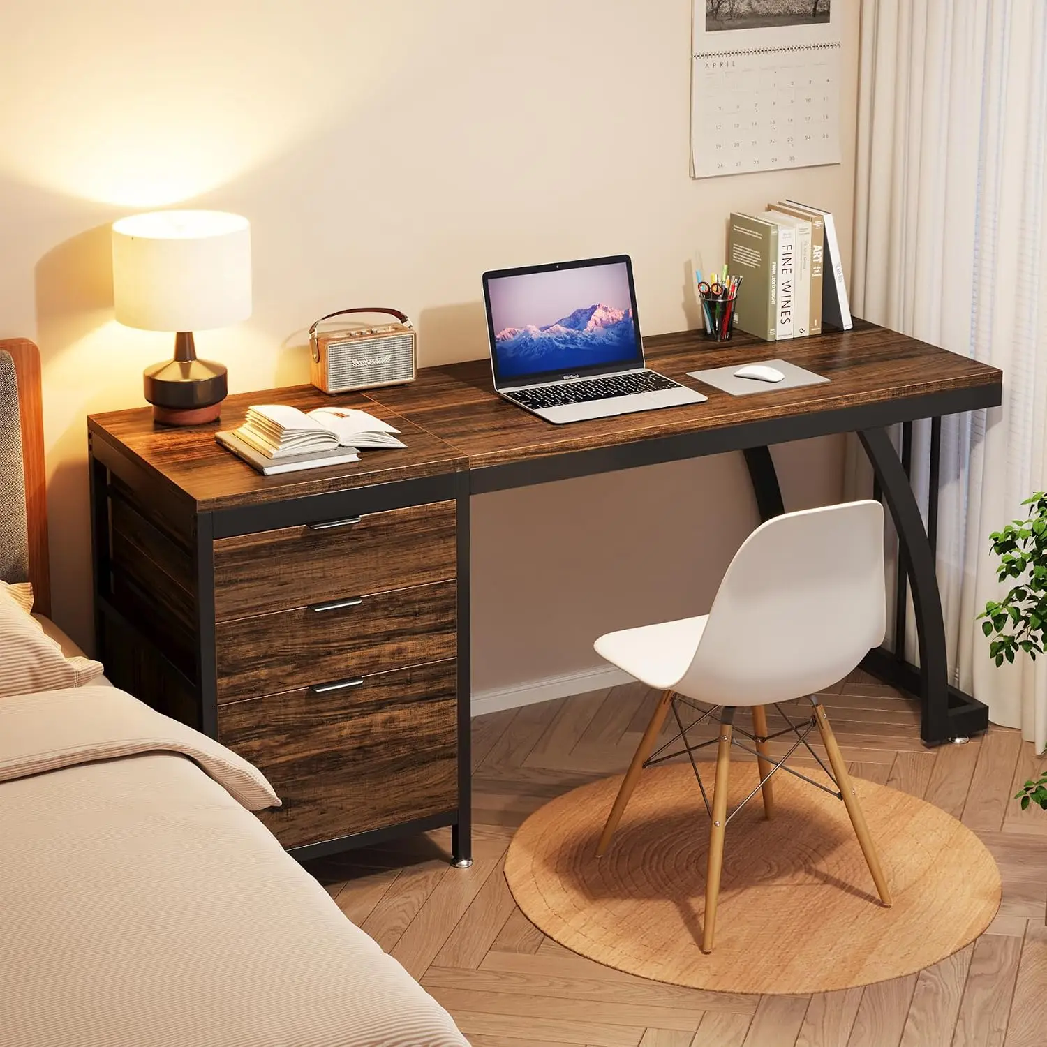 59 Inch Computer Desk with 3 Drawers & File Storage, Industrial PC Study Workstation Large Desktop Metal Frame, Customized