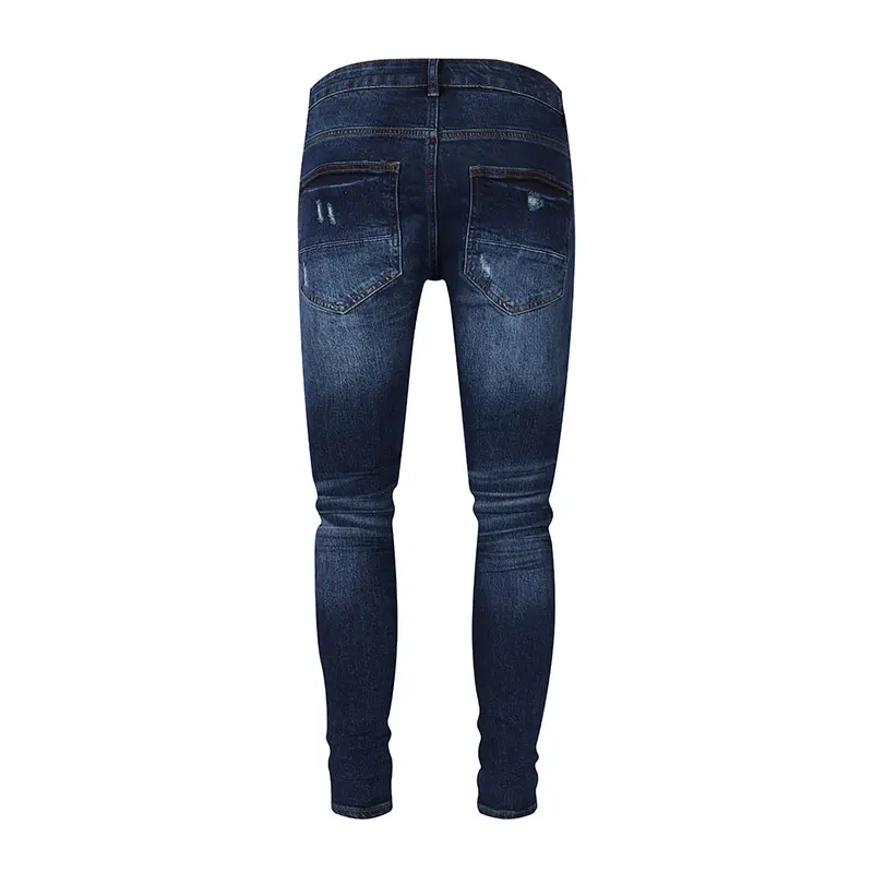 High Street Designer's New Blue Jeans Nostalgic Washed Elastic Slimming Yellow Patch Jeans Hip Hop Brand Splicing Painted Pants