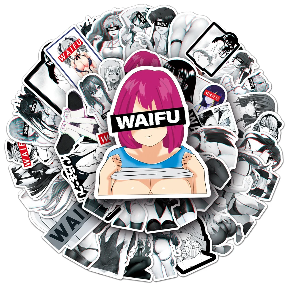 10/30/50 szt. Japońska kreskówka Waifu Girl naklejki na Aldult urocza dekoracja z charakterem DIY kask Laptop naklejka motocyklowa