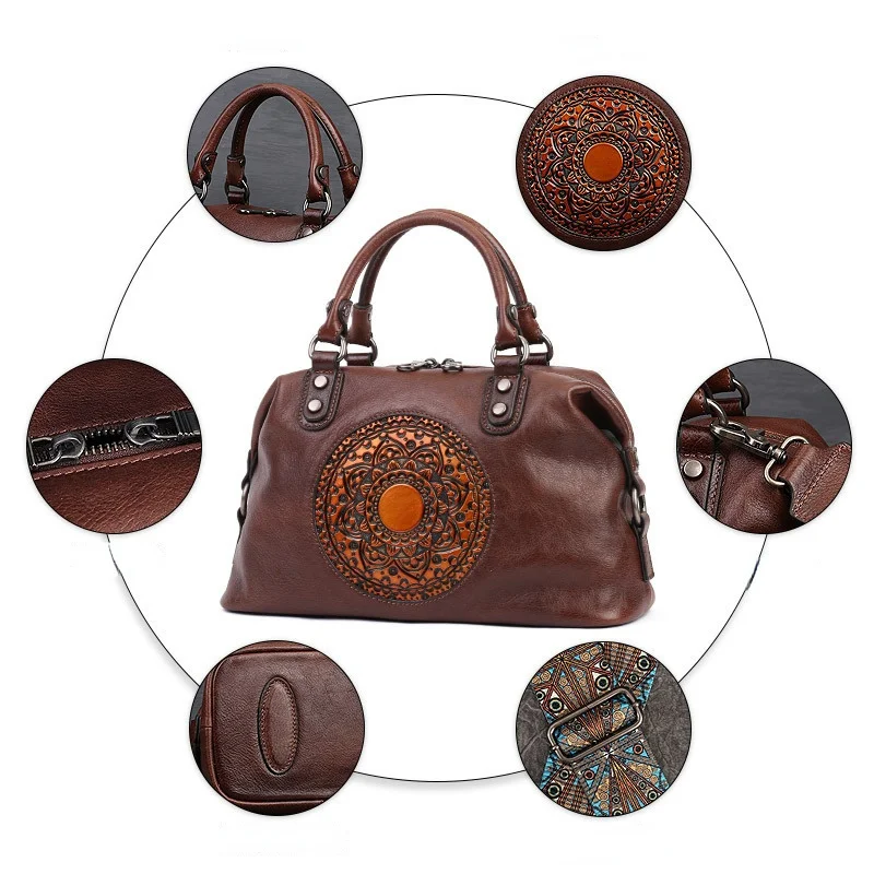 GAGACIA Vintage Boston Women Casual Tote High Quality Bohemian Style Genuine Leather Ladies Should Bags 2024 New Luxury Handbag