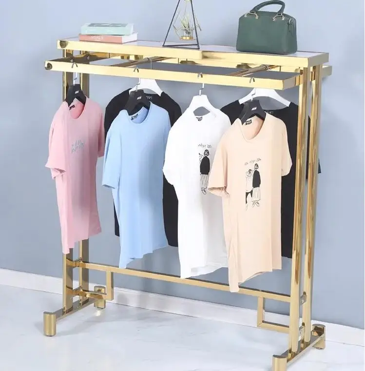 

Clothes shop display rack Stainless steel coat hanger Women's clothing store floor mounted island platform display rack