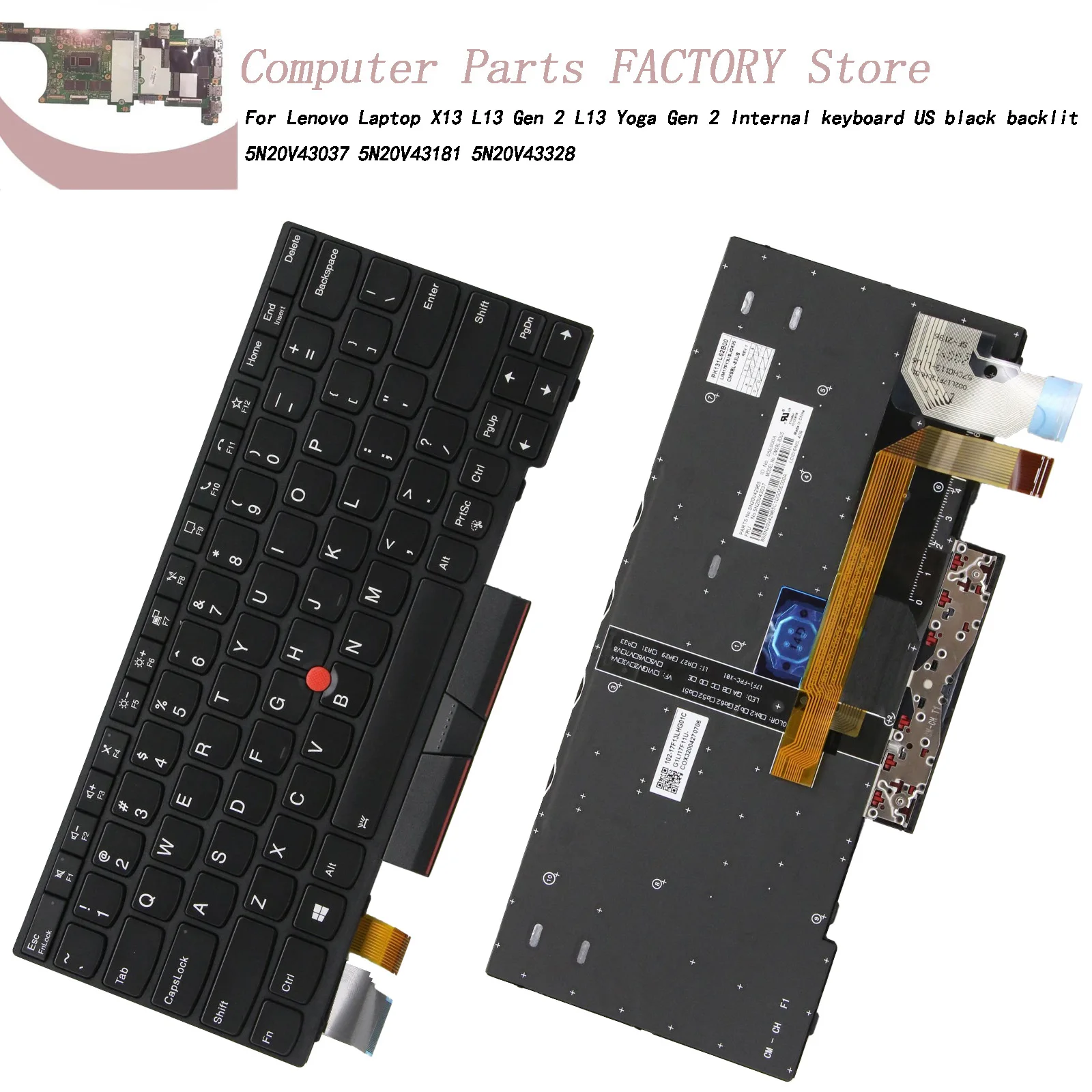 

For Lenovo Laptop X13 L13 Gen 2 L13 Yoga Gen 2 Internal keyboard US black backlit 5N20V43037 5N20V43181 5N20V43328