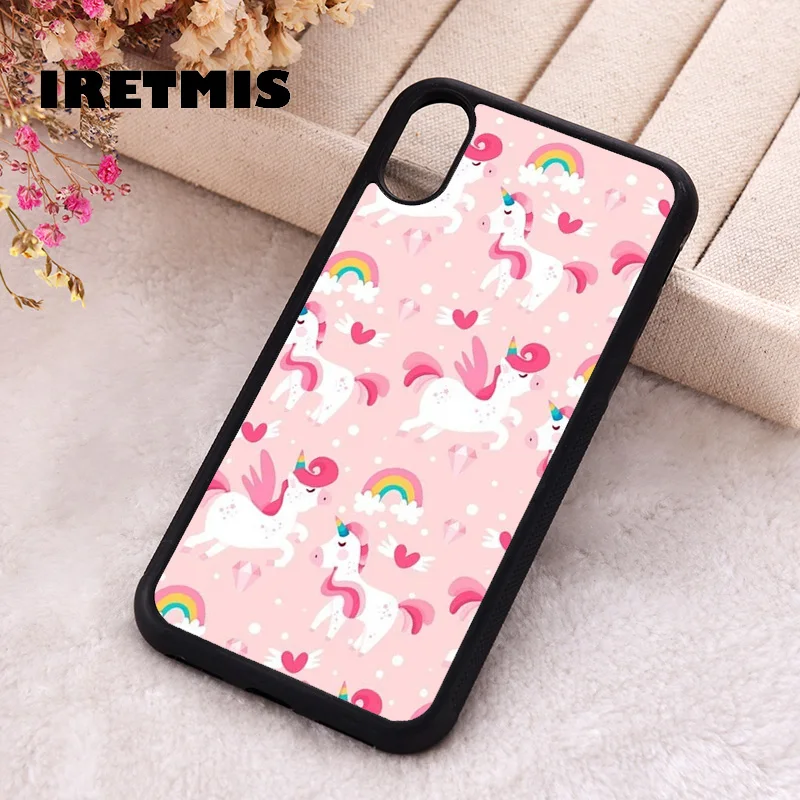 Iretmis Phone Cover Case For iPhone X XS Max XR 11 12 13 PRO MINI 14 15 16 Plus Rubber Silicone TPU Heart Unicorns