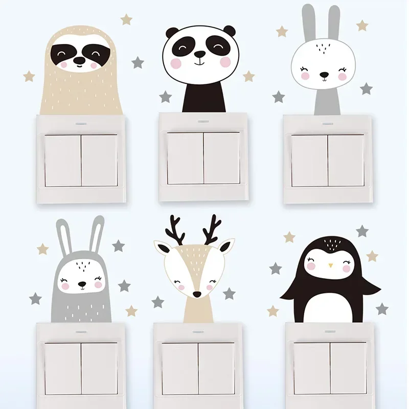 Boho Color Cute Cartoon Animals Switch Wall Stickers Stars Kids  Home Decor Wall Decals