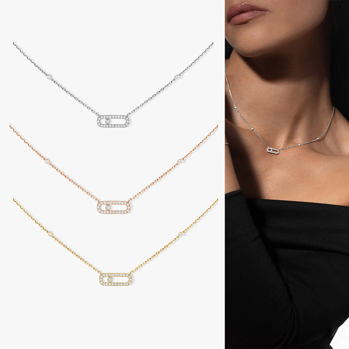 

Pure 925 Sterling Silver Baby Move Yellow Gold Diamond Necklace High-end and Elegant Accessories That Enhance Your Charm