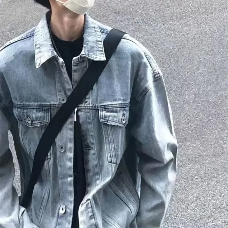 

Свободный крой, мужская джинсовая куртка, весна-осень, большой размер 300, винтажная повседневная художественная синяя повседневная верхняя одежда