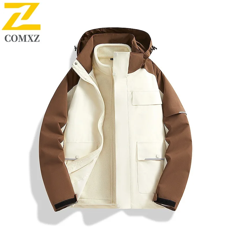 

COMXZ брендовая роскошная мужская стеганая куртка 2025 с капюшоном, защита от холода, стеганое пальто, однотонное уличное ветрозащитное зимнее пальто