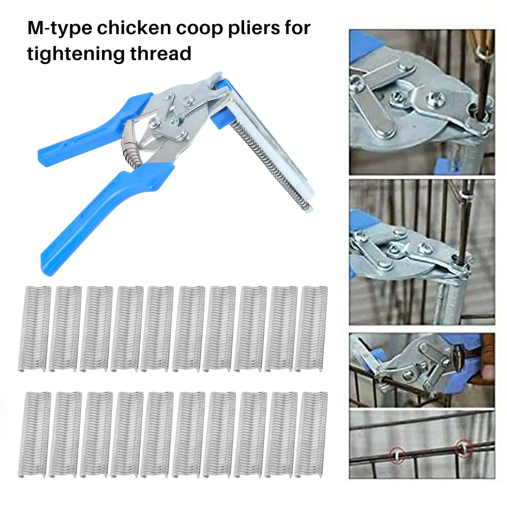 ABUL-1Pc Hog Ring Plier Tool And 600Pcs M Clips Chicken Mesh Cage Wire Fencing Crimping Solder Joint Welding Repair Hand Tools