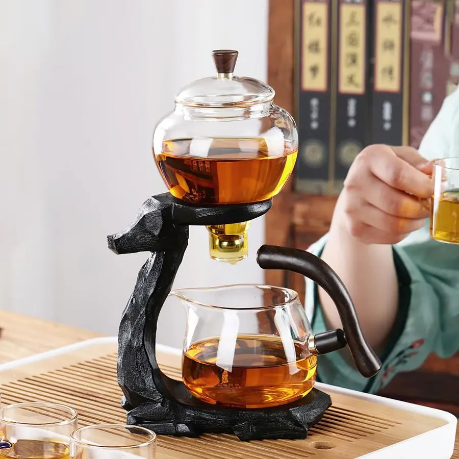 

Kungfu Drip TeaPot, Heat Resistant Tea Set, SemiAutomatic Glass Teapot Suit for Magnetic Water Flow Wooden Glass Teapot Set