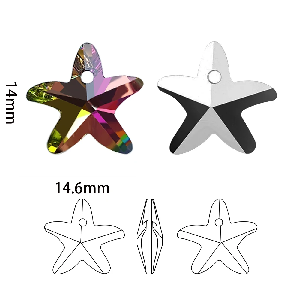 20Pcs/Lot 14mm Multicolor Crystal Glass Starfish Pendant Charms Beads For Women Jewelry Making Necklaces DIY Earring Findings