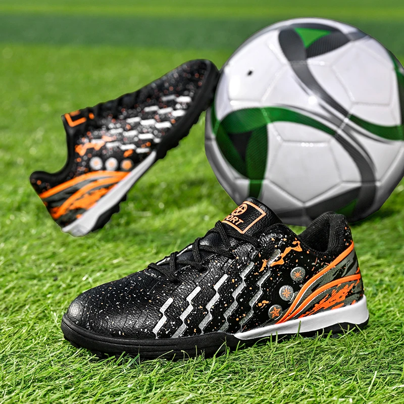Chuteiras de Futebol Society para Crianças, Calçados de Futsal Fashion para Meninos, Tênis de Futebol Juvenil TF Antiderrapantes