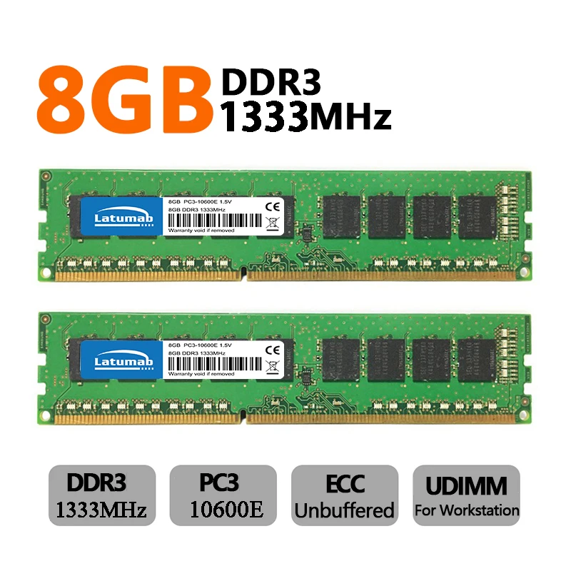 Memoria RAM DDR3 DDR3L 8GB 16GB 32GB 1333 1600 1866MHz Workstation Memory 240Pin ECC UDIMM PC3-14900E 12800E 1.35V 1.5V ECC RAM