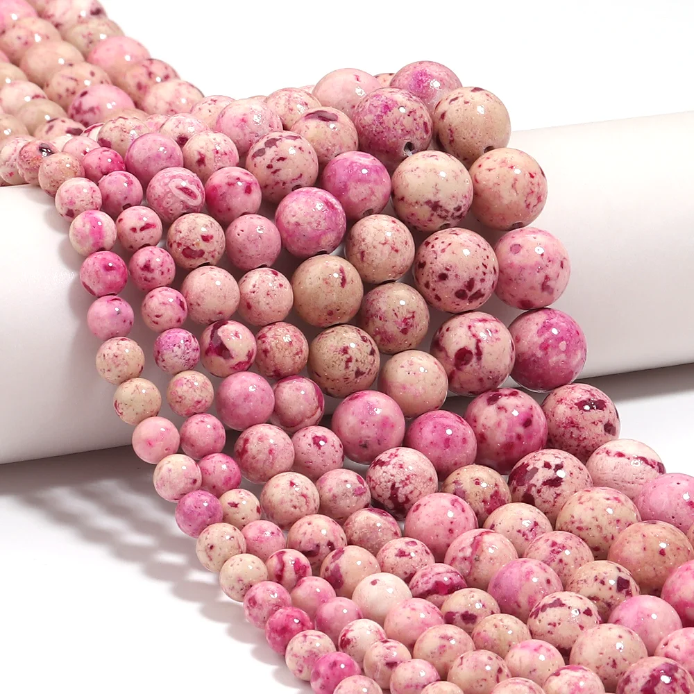 Natural Stone Beads 6 8 10 12mm Pink Travertine Round Loose Spacer Beads For Jewelry Making DIY Bracelets Necklace Accessories