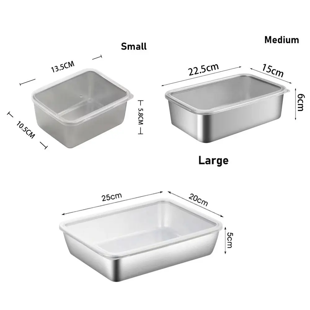 1Pcs Stainless Steel Crisper Box Rectangular with Lid Sorting Storage Box S/M/L Refrigerator Frozen Food Organizer Kitchen