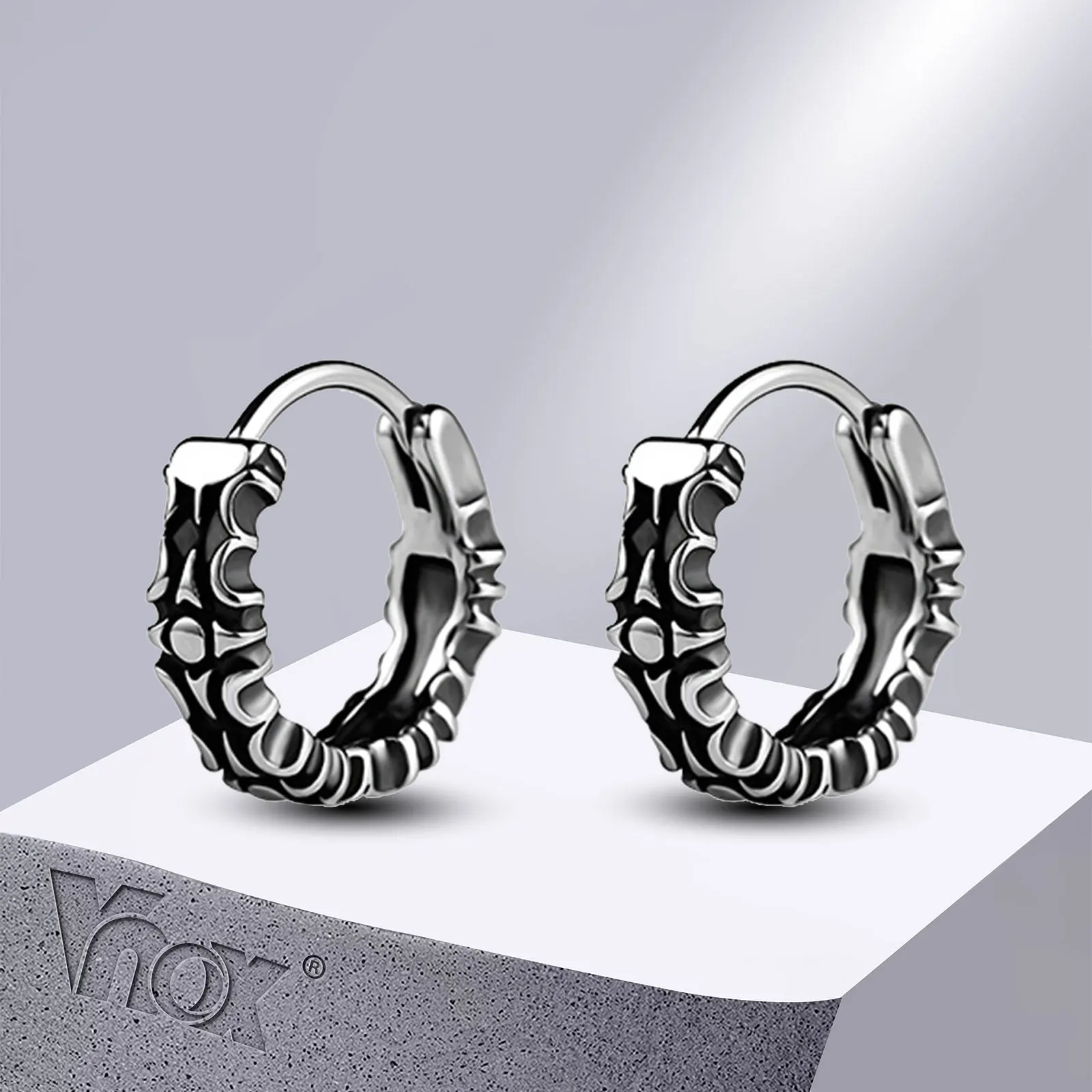 Vnox Gothic Hoop Earrings for Men Women, Skull Stainless Steel Huggies, Vintage Retro Metal Ear Jewelry