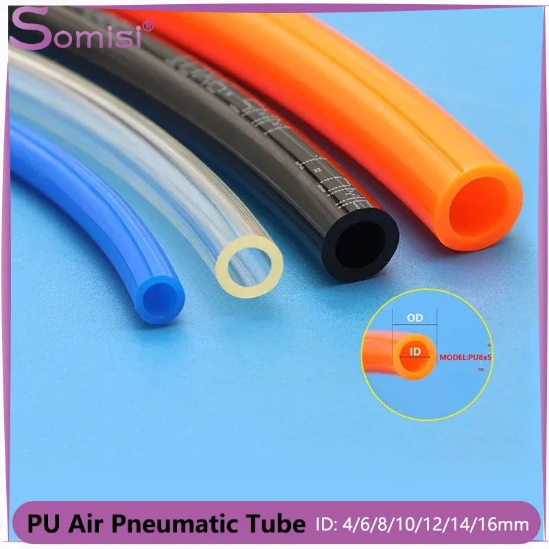 2/5/10m Dia.2.5 4 5 6 6.5 8 10 12 14 16 mm High Pressure PU Tube Pneumatic Parts Flexible Hose Water Air Gas Compressor Pipe