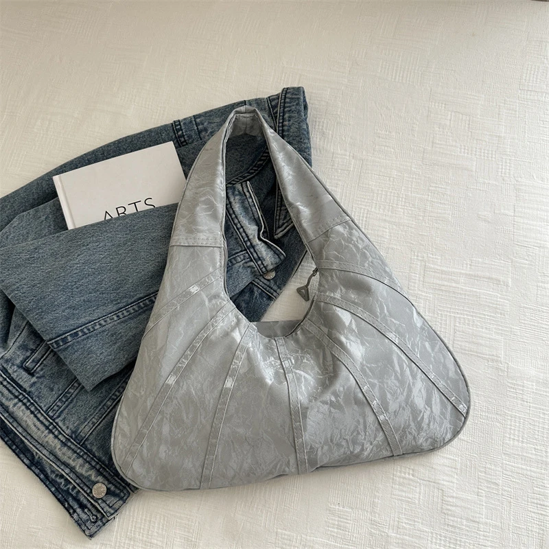 Borsa a tracolla di grande capacità per pendolarismo semplice casual in tinta unita Borsa tote pieghettata versatile sotto le ascelle