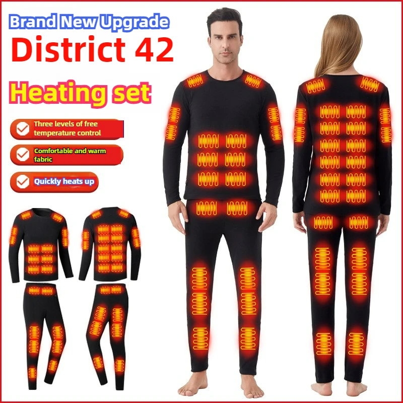

42 Areas 2Piece Set Women Self Heating Fleece Clothing Thermal Underwear Suit Men Winter Camping Ski Heated Top+Leggings Pants